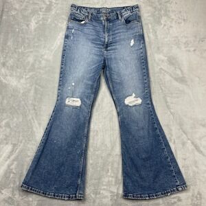 Arizona Jeans Co. Curvy Flare Jeans Womens 10 Blue Denim Distressed High Rise